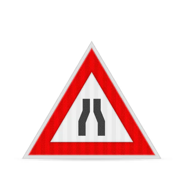 Vector illustration of Road narrows road sign