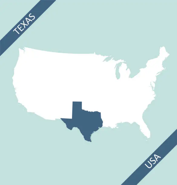 Vector illustration of Texas highlighted on USA map