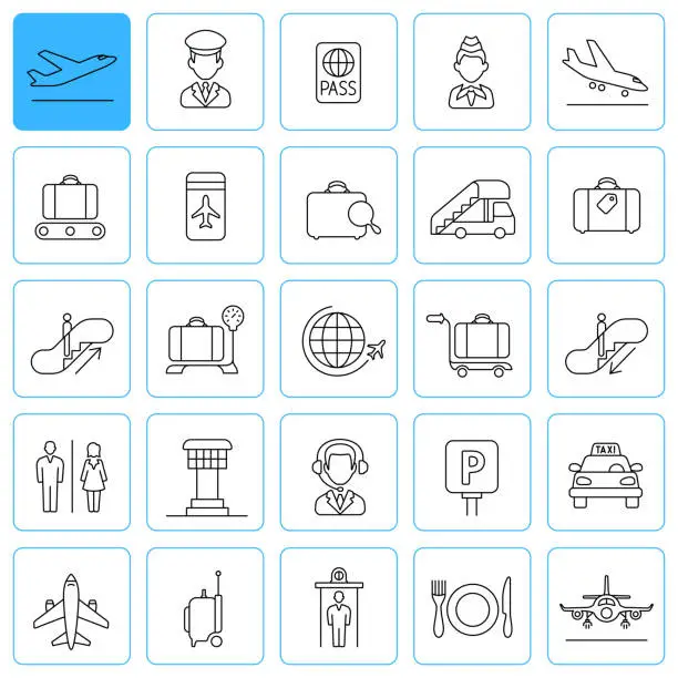Vector illustration of Airport Line Icons. Editable Stroke.