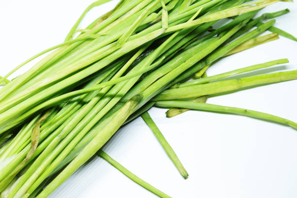istock Fresh Green Spring Onion With Roots On An Isolated White Background 1249403474