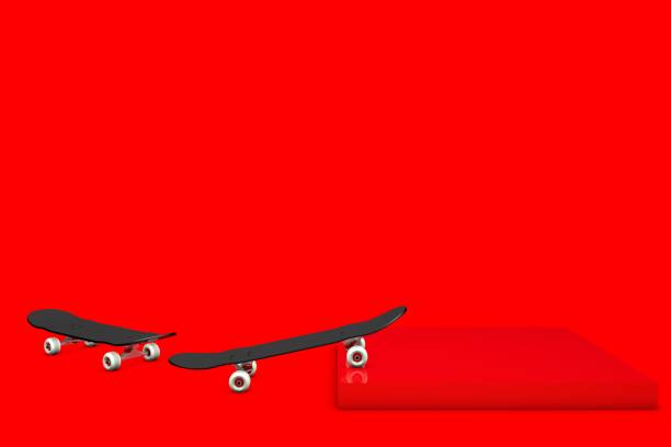 Skateboards and Red Stand On Red Background