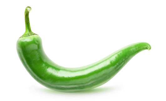 One green chili pepper isolated on white background