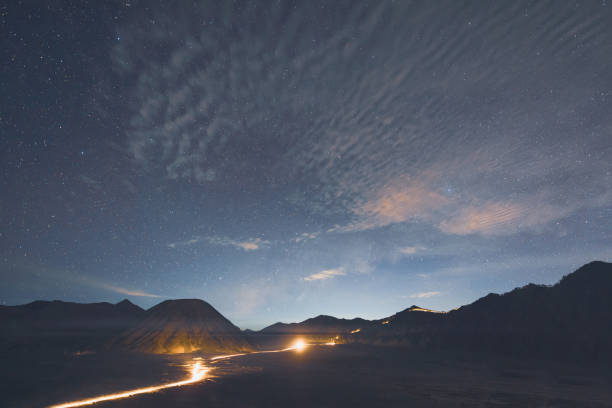 istock Starry night wide angle natural condition blue sky Milky way at Volcano Mt.Bromo East Java Indonesia nature panoramic view background famaus toursit attraction 1249409014