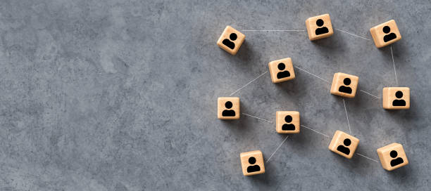 cubes with people symbols and connections between them - 3D rendered illustration
