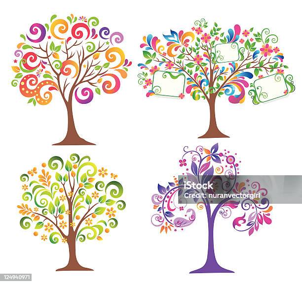 Набор Красочные Деревьев — стоковая векторная графика и другие изображения на тему Дерево - Дерево, Абстрактный, Без людей