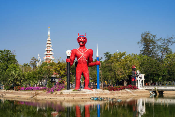 istock Red giant demon statue in Thai temple 1249414273
