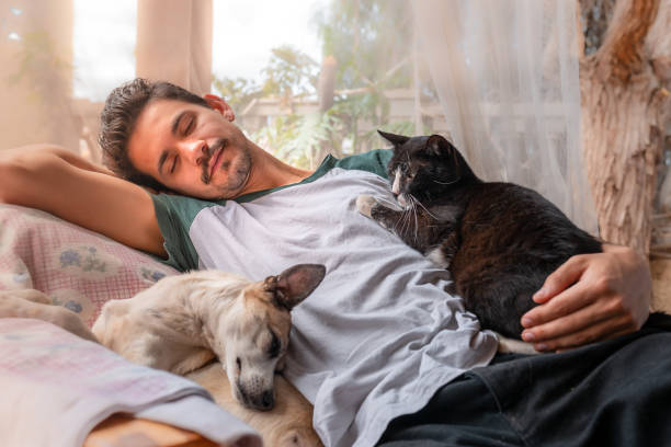 istock young man interacts with his pets in the garden under a mosquito net 1249415002