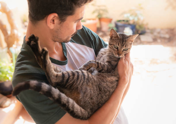 istock young man interacts with his pets in the garden under a mosquito net 1249415508