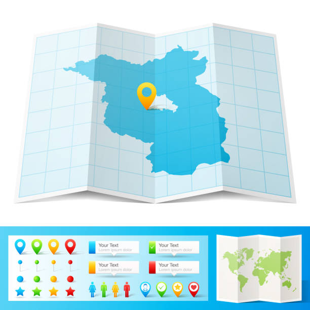 Brandenburg Map with location pins isolated on white Background Map of Brandenburg folded with design elements. Blue map with grid lines, isolated on a blank background. Vector Illustration (EPS10, well layered and grouped). Easy to edit, manipulate, resize or colorize. brandenburg state stock illustrations