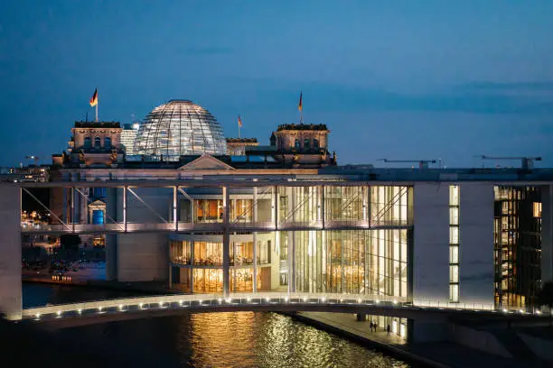 Berlin, Germany - May, 2020 Glass dome on the top of the Reichstag in Berlin, Germany