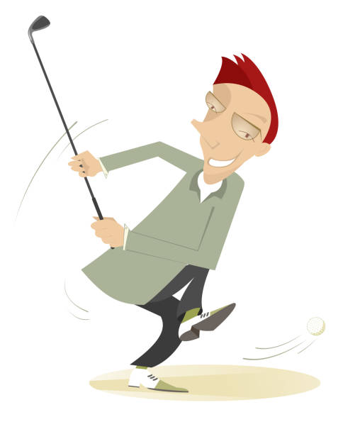 illustrations, cliparts, dessins animés et icônes de homme de golfeur sur l’illustration de terrain de golf - golf child sport humor