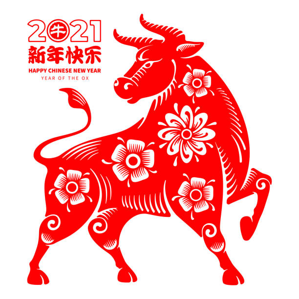 牛中國生肖符號 - 春節 幅插畫檔、美工圖案、卡通及圖標