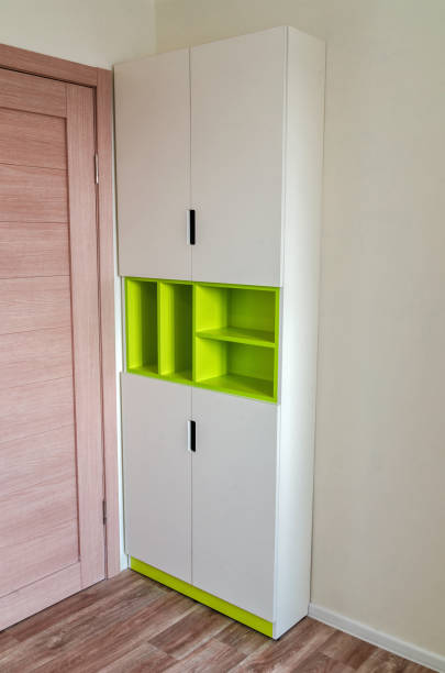 istock White bookcase with lime elements in the living room 1249429208