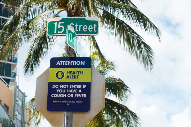 istock Ocean Drive warning sign in Miami Beach during coronavirus 1249435238