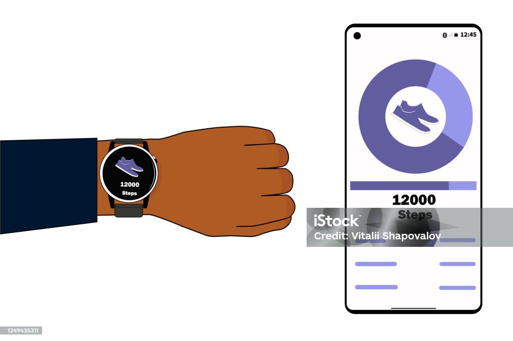 Vetores de Relógio Inteligente Na Mão Aplicativo No Telefone O