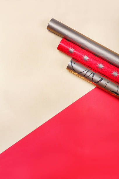 istock Golden and red wrapping paper.Top view flat lay group objects 1249435441
