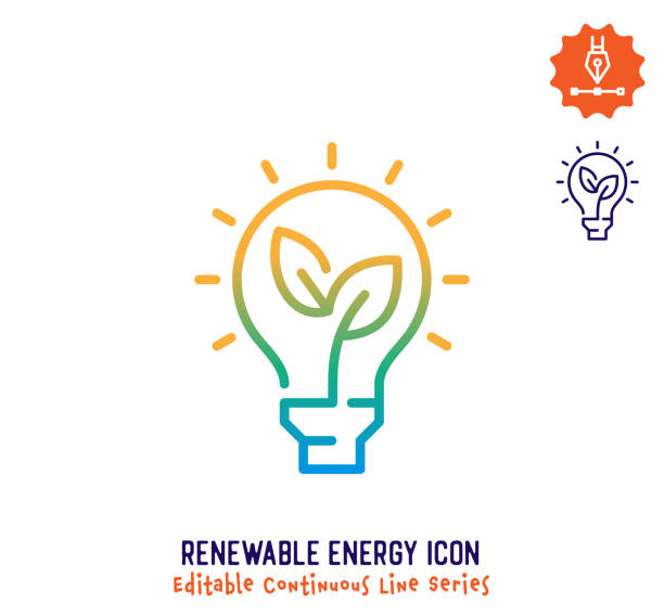 Renewable Energy Continuous Line Editable Icon Renewable energy vector icon illustration for logo, emblem or symbols. Part of continuous line minimalistic drawing series. single line power isolated electricity stock illustrations