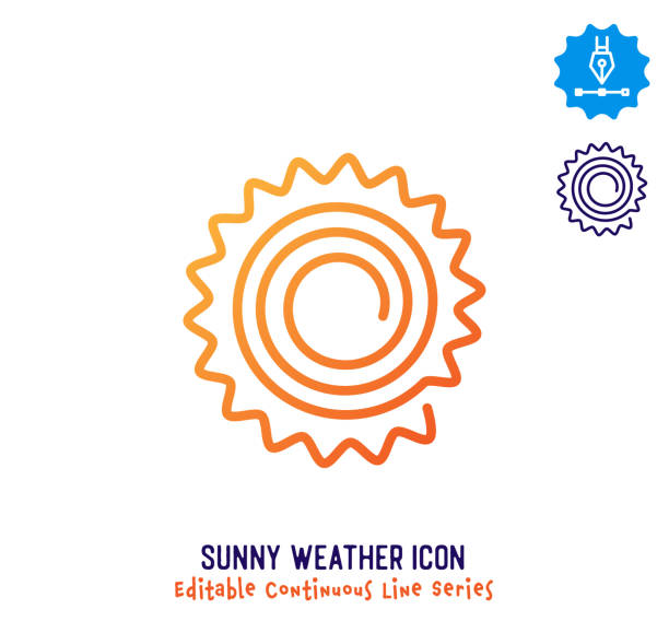 słoneczna pogoda ciągła linia edytowalna ikona - weather condition sunny sunlight stock illustrations