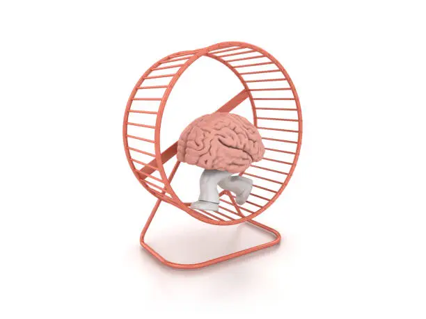 Photo of Human Brian Running on Exercise Hamster Wheel - 3D Rendering