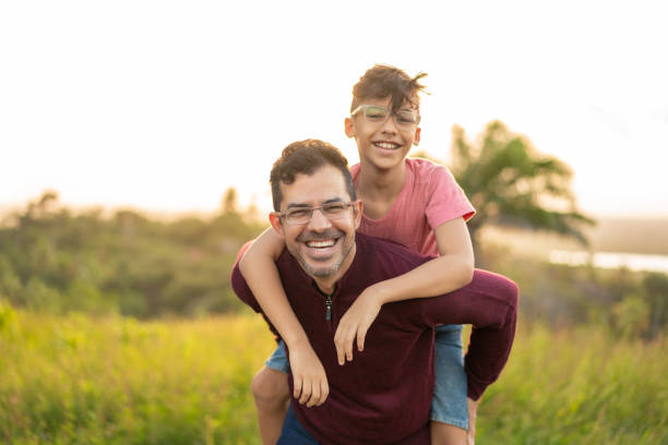 Father and son enjoying nature