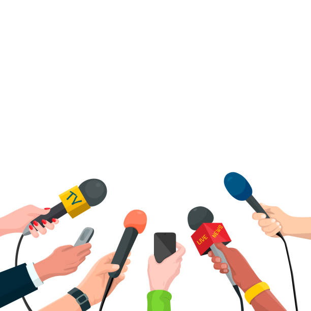 istock Journalism Concept Vector Illustration in Cartoon Style. Set of Hands Holding Microphones and Voice Recorders. Hot News Template, Isolated on White Background 1249443869