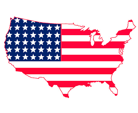 The U.S. flag is inscribed in the map of the United States. America comes first. Isolate.