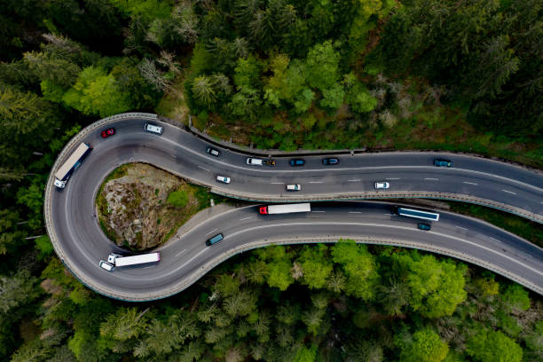 Traffic view Drone view road curvy life choice black forest photos stock pictures, royalty-free photos & images
