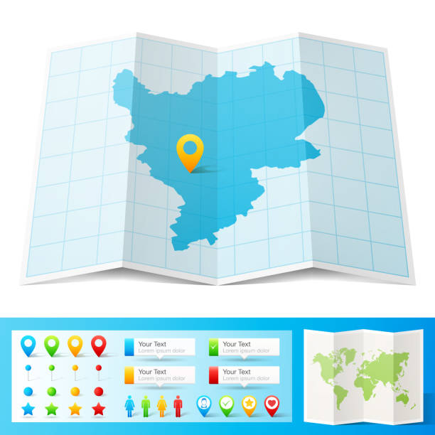 ilustraciones, imágenes clip art, dibujos animados e iconos de stock de mapa de east midlands con pines de ubicación aislados en fondo blanco - you are here frase en inglés