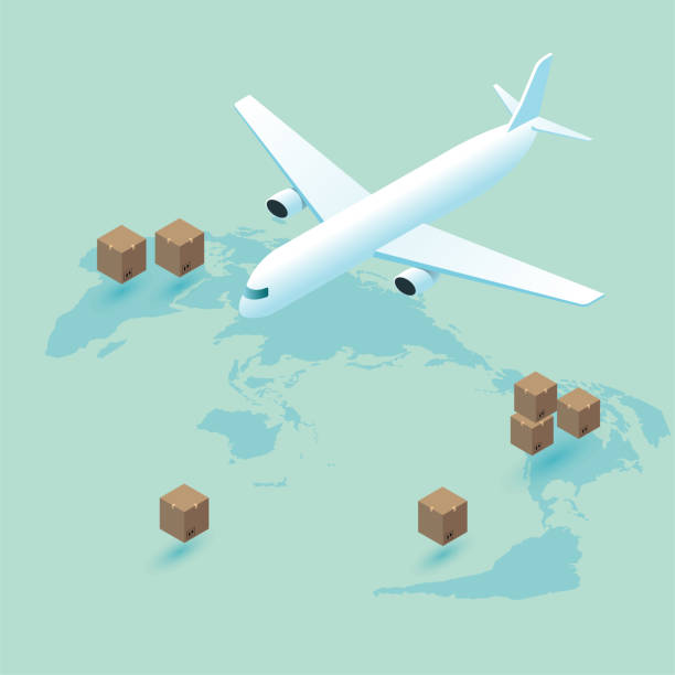 istock Global logistics transportation, vector drawing of aircraft, which contains cargo and world map. 1249455628