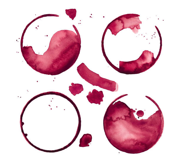istock Watercolor set of round red wine traces with artistic stains, marks, washes and drops. Hand drawn watercolour graphic illustration on white, cut out clipart elements for creative design decoration. 1249461453