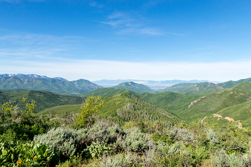 This view can be found on the hike to Bald Mountain in East Canyon in Utah.  In the distance is the Salt Lake City Valley and other peaks of the Wasatch Mountain Range.