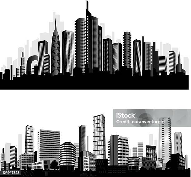 Ilustración de Hermosa Siluetas De La Ciudad y más Vectores Libres de Derechos de Panorama urbano - Panorama urbano, Perspectiva en disminución, Abstracto