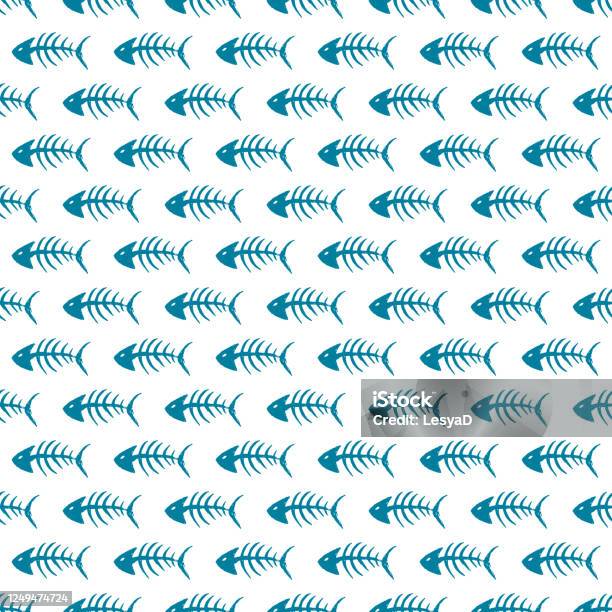 Bone Fish Pattern Illustrator Fish Bones Seamless Pattern Fish Skeleton Doodle Hand Drawn Cartoon ...