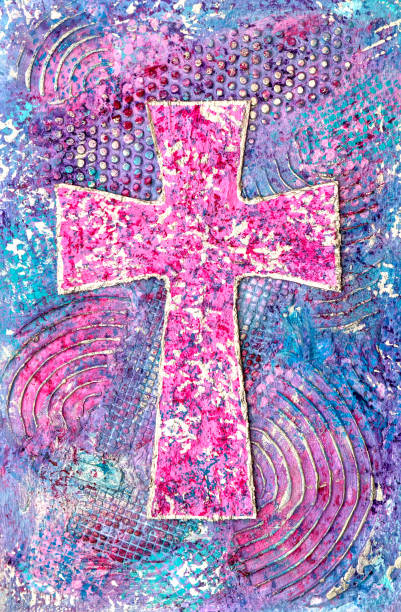 istock Mixed Media Art Pink Cross with Texture 1249476216