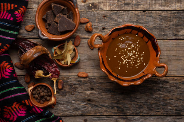 istock Mexican mole sauce on wooden background 1249476351