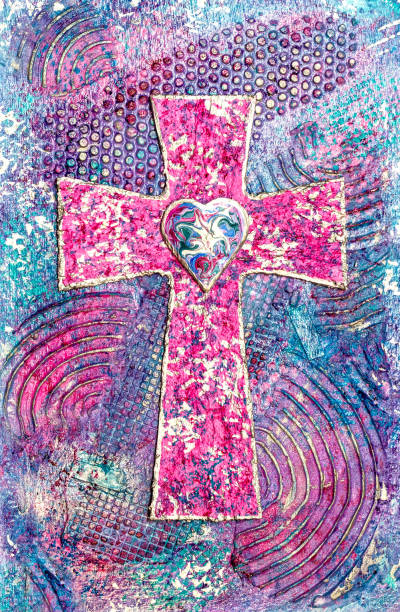 istock Mixed Media Art Pink Cross with Heart 1249476649