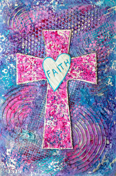 istock Mixed Media Art Pink Cross with Heart 1249477533
