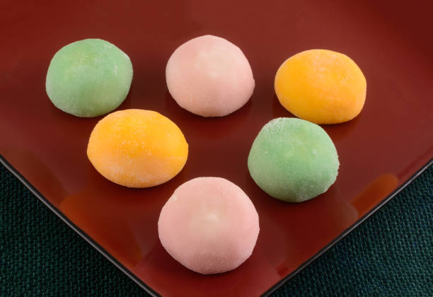 istock Strawberry, green tea, and mango ice cream mochi 1249481886