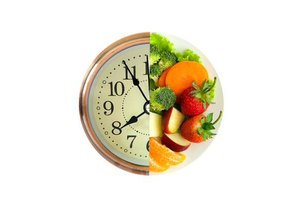 istock Antique clock needles Fruit healthy. Healthy food concept. 1249482527