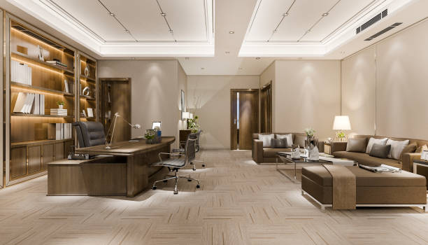 istock 3d rendering luxury business meeting and working room in executive office 1249486753