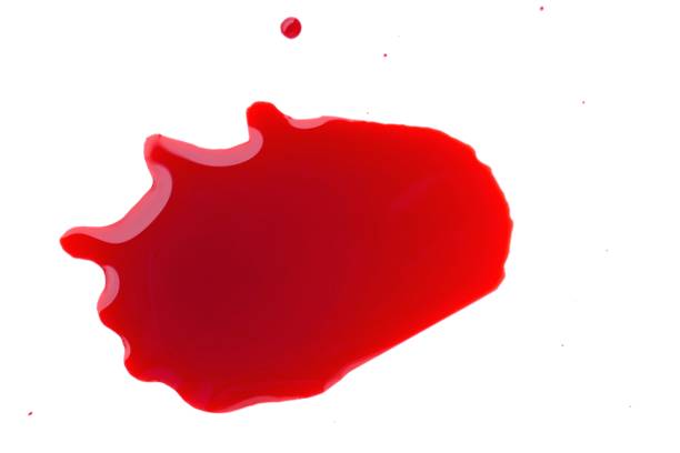 istock Blood drop isolated on white background.Red spot. Blood splatter on white. Blood stains 1249496849