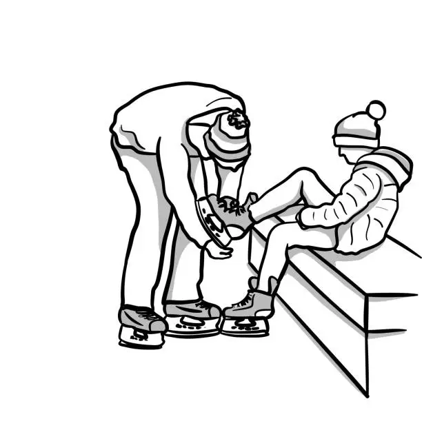 Vector illustration of Putting Skates On