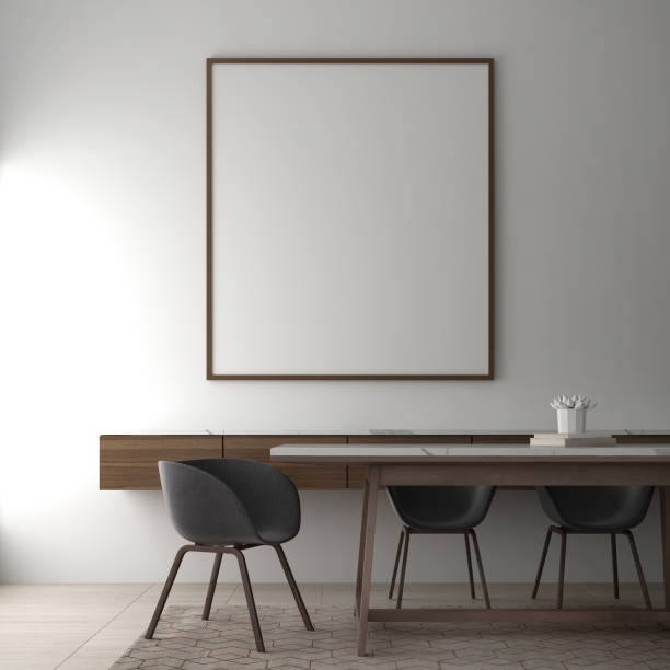 istock Modern loft interior design of dining room space and picture frame and white wall 1249500074