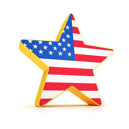 Star with national USA flag isolated on the white background. American Independence Day. Clipping path included