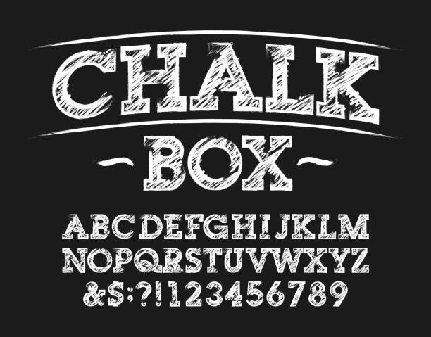 illustrazioni stock, clip art, cartoni animati e icone di tendenza di carattere alfabeto chalk box. lettere, numeri e simboli scritti a mano. - alphabetical order alphabet abc chalk