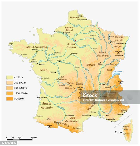 Detailed Physical Vector Map Of The French Republic - Arte vetorial de stock e mais imagens de França