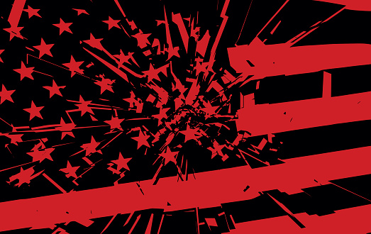A shattered USA flag. Shattered American society. protest. Vector stock illustration.