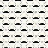 istock Seamless vector geometric pattern with mustaches and polka dot. Background for Fathers Day. Modern simple hipster texture 1249517889