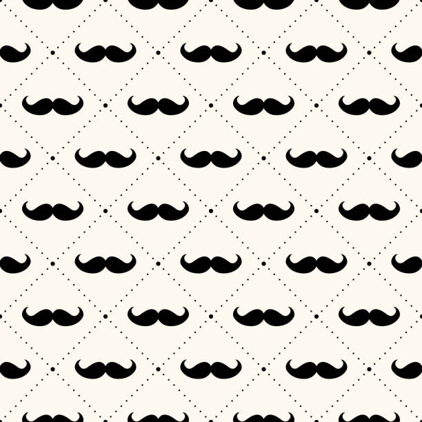 Seamless vector geometric pattern with mustaches and polka dot. Background for Fathers Day. Modern simple hipster texture Seamless vector geometric pattern with mustaches and polka dot. Background for Fathers Day. Modern simple hipster texture. moustache stock illustrations