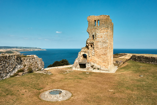 The landscape of Scarborough Castle, a former medieval Royal fortress situated at Scarborough, North Yorkshire, England